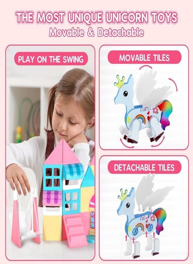 VANLINNY Unicorn Magnetic Tiles, Unicorn Toys for Girls Age 4-6, Princess Castle Magnet Toy for Kids Ages 4-8, Movable Magnetic Tiles 3D Educational Sensory Toys, Xmas Birthday Gifts for Boys and Girls - Image 2